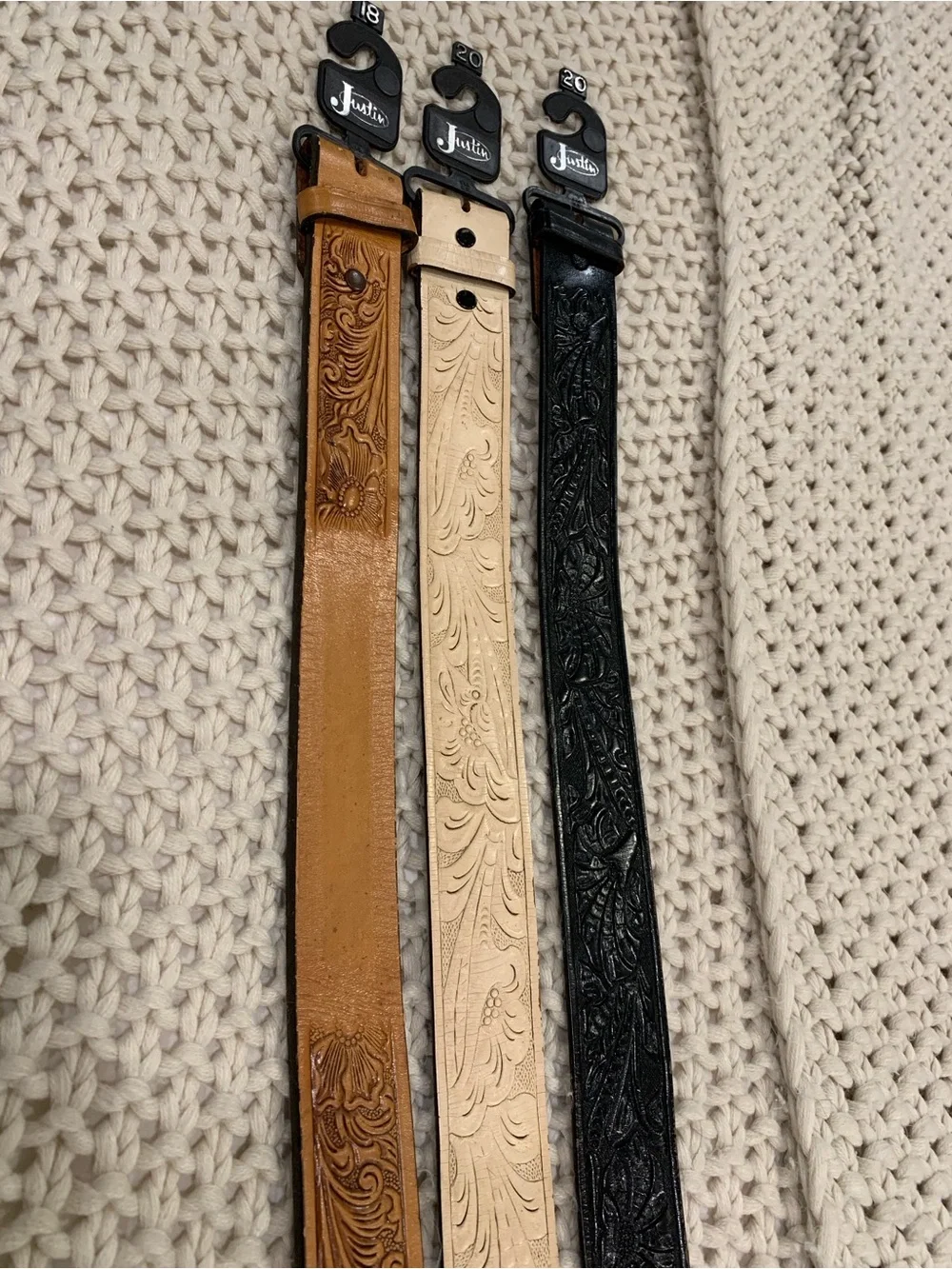 Tooled Leather Belt Trio - Black, Tan, Cream